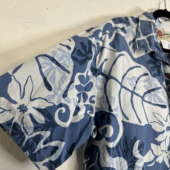 Hilo Hattie Vintage Floral Hawaiian Button Down Shirt Mens Large Blue Vacation - Picture 2 of 9